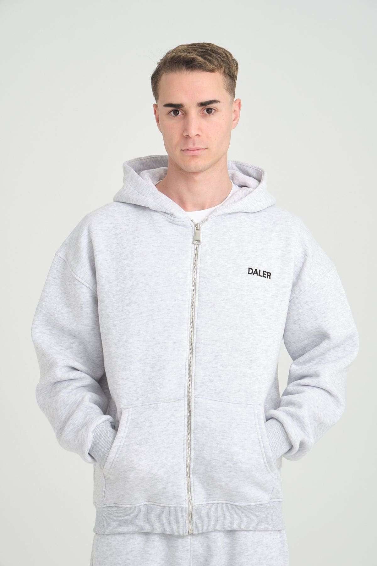 Basic Heavyweight Zipper Hoodie - Grey Melange