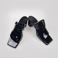 Handmade Strappy Patent Leather Sandals - Black