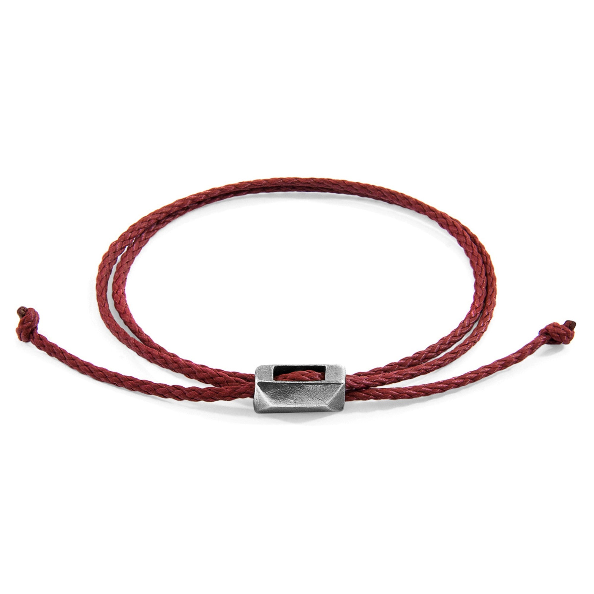 Edward Silver and Rope SKINNY Bracelet - Burgundy Red