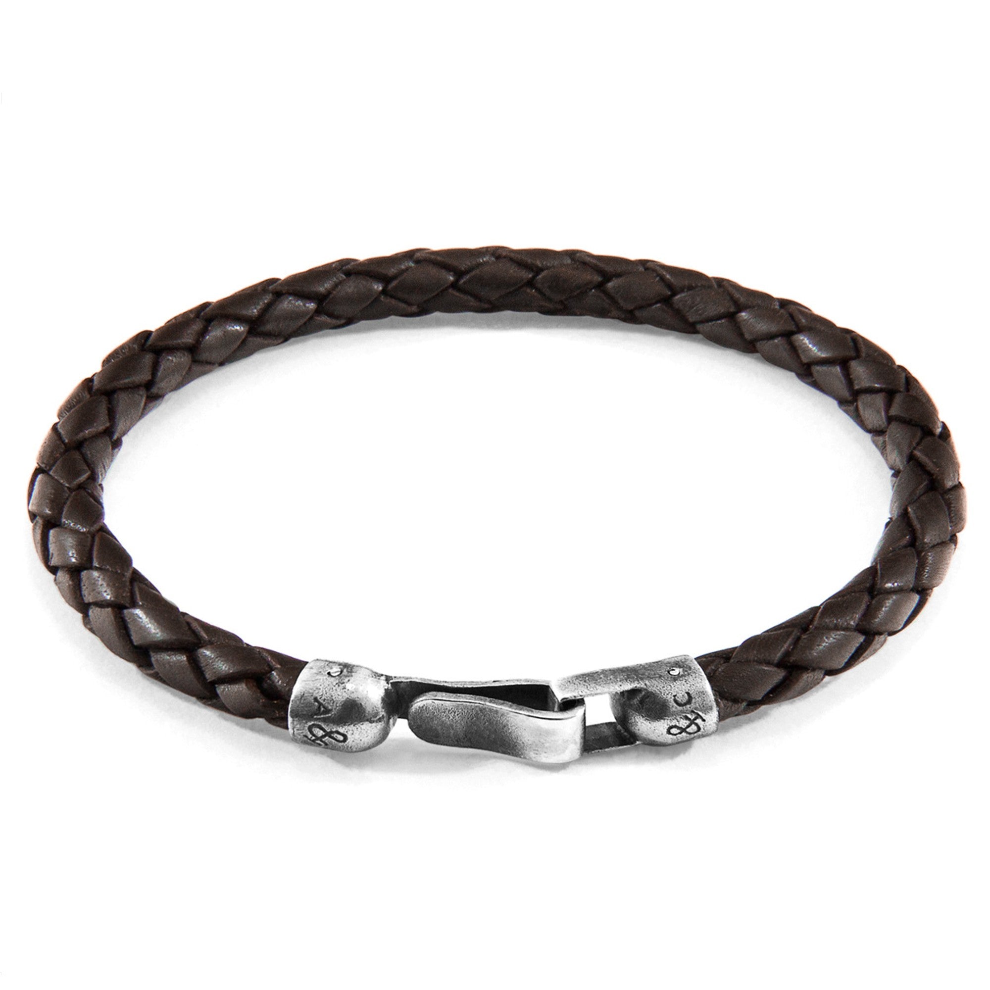 Leather Bracelet Skye Silver and Braided - Cacao Brown
